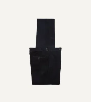 Navy Mid-Wale Corduroy Single Pleat Trouser Sharp Cut Tailored Comfort