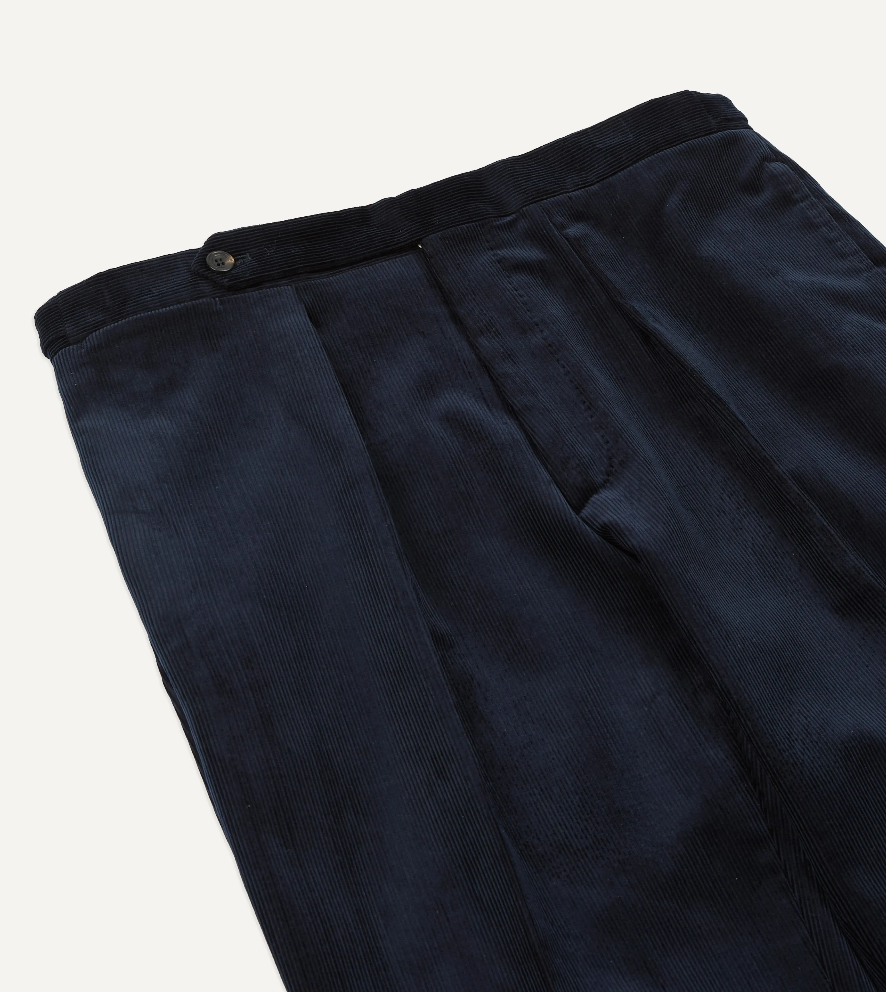 Navy Mid-Wale Corduroy Single Pleat Trouser Comfort Layer Wear Minimalist Aesthetic Detailing