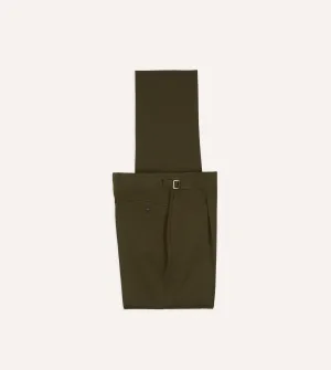 Olive Wool-Cotton Single Pleat Trouser Office Wear Elegant Look