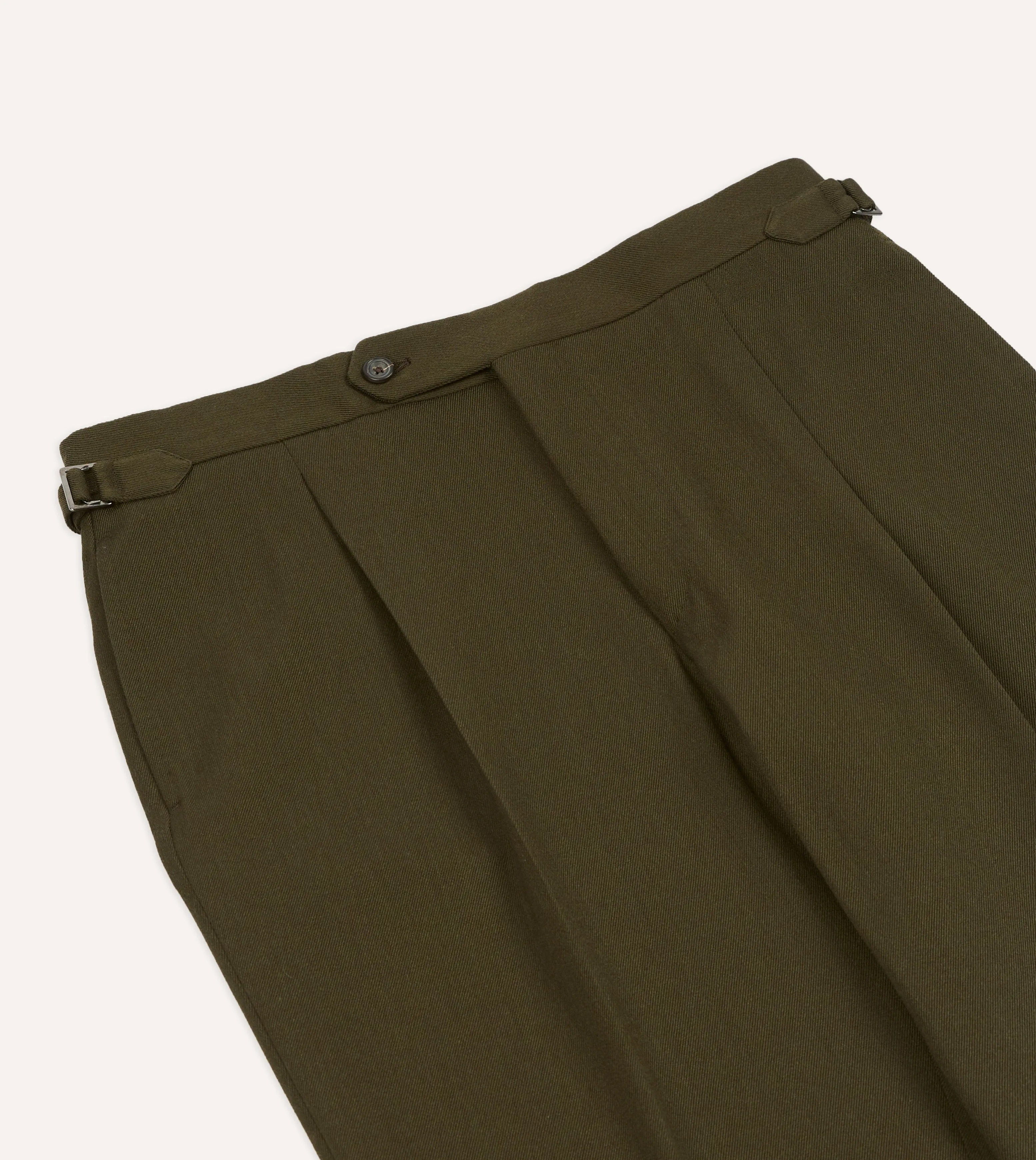 Elegant Touch Olive Wool-Cotton Single Pleat Trouser