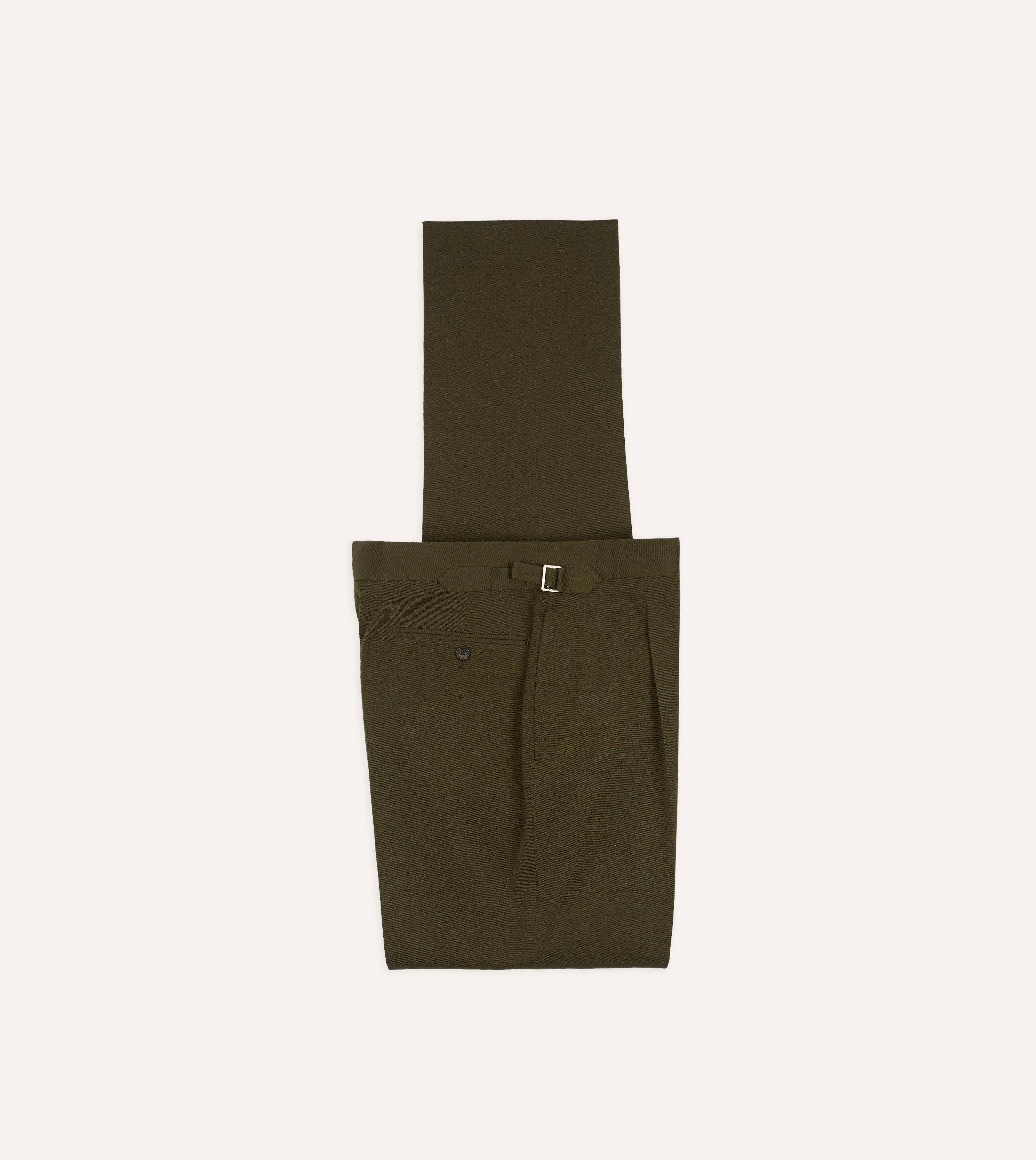 Olive Wool-Cotton Single Pleat Trouser Office Wear Elegant Look