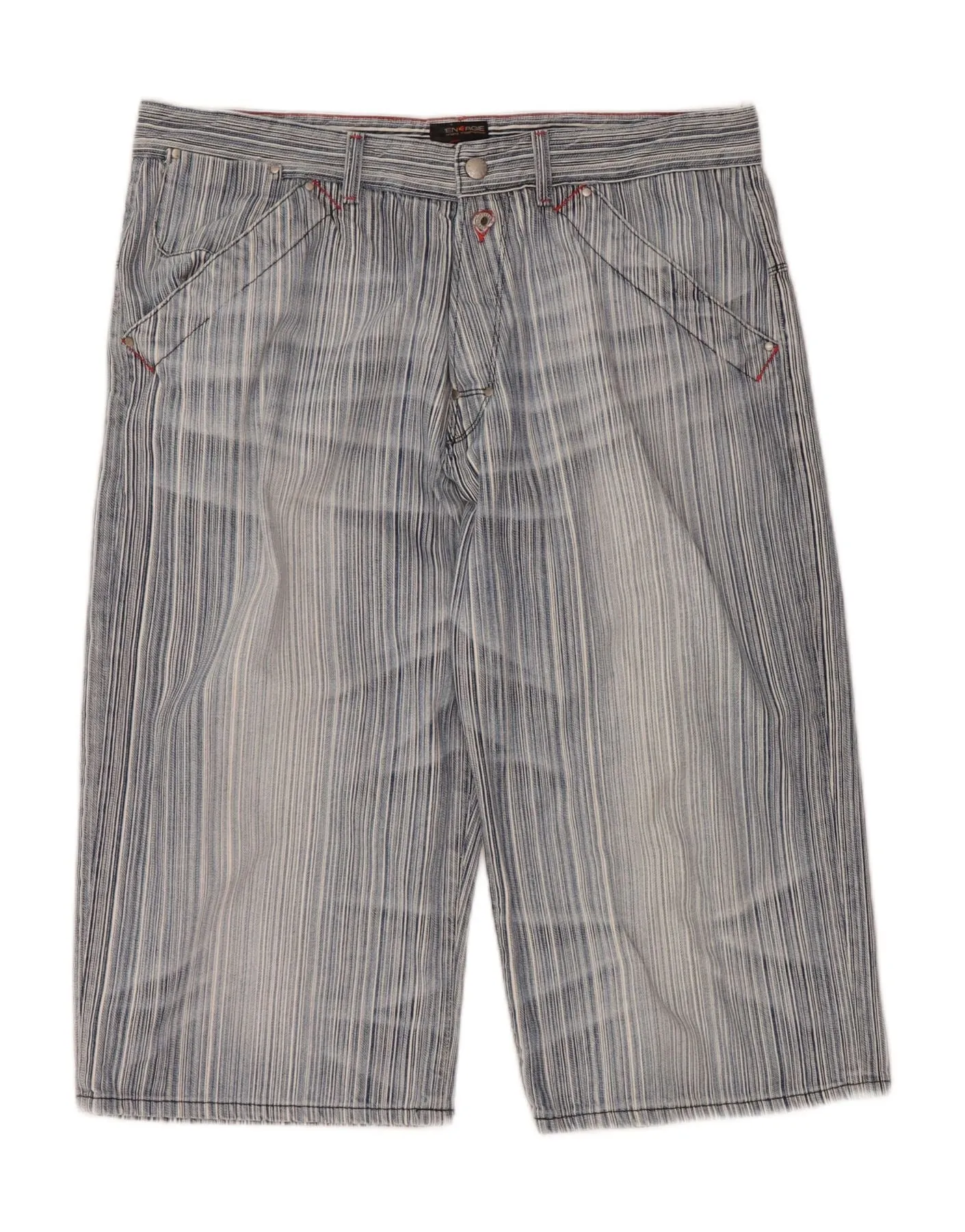 ENERGIE Mens Bermuda Shorts W36 L19 Blue Pinstripe Cotton Ergonomic Pattern Cutting