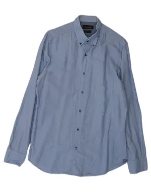 MASSIMO DUTTI Mens Shirt Medium Blue Pinstripe Cotton Quick Release Cuffs