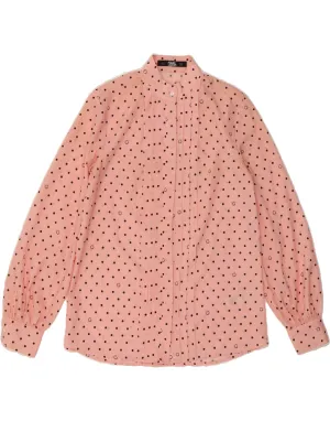 KARL LAGERFELD Womens Shirt Blouse UK 14 Medium Pink Polka Dot Polyester Soft Texture