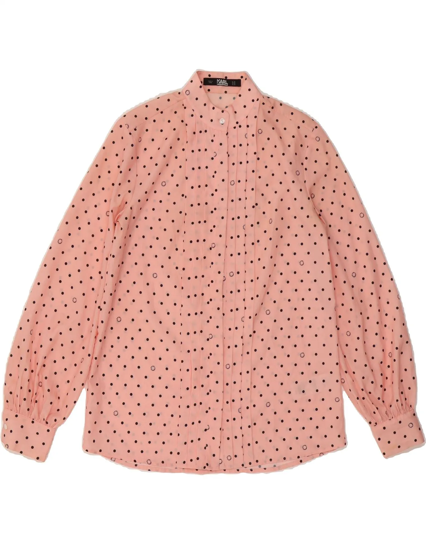 KARL LAGERFELD Womens Shirt Blouse UK 14 Medium Pink Polka Dot Polyester Soft Texture