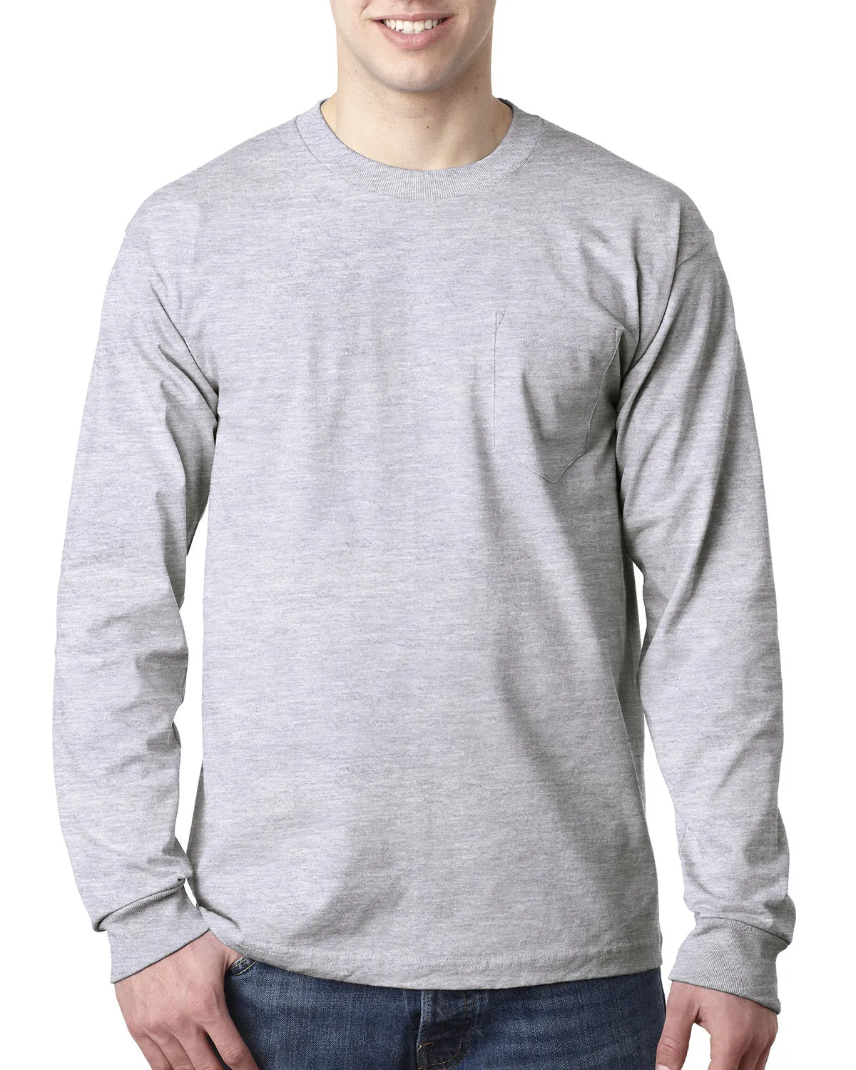 Modern Style Cross Grain Knit Bayside BA8100 Adult 6.1 oz., 100% Cotton Long Sleeve Pocket T-Shirt