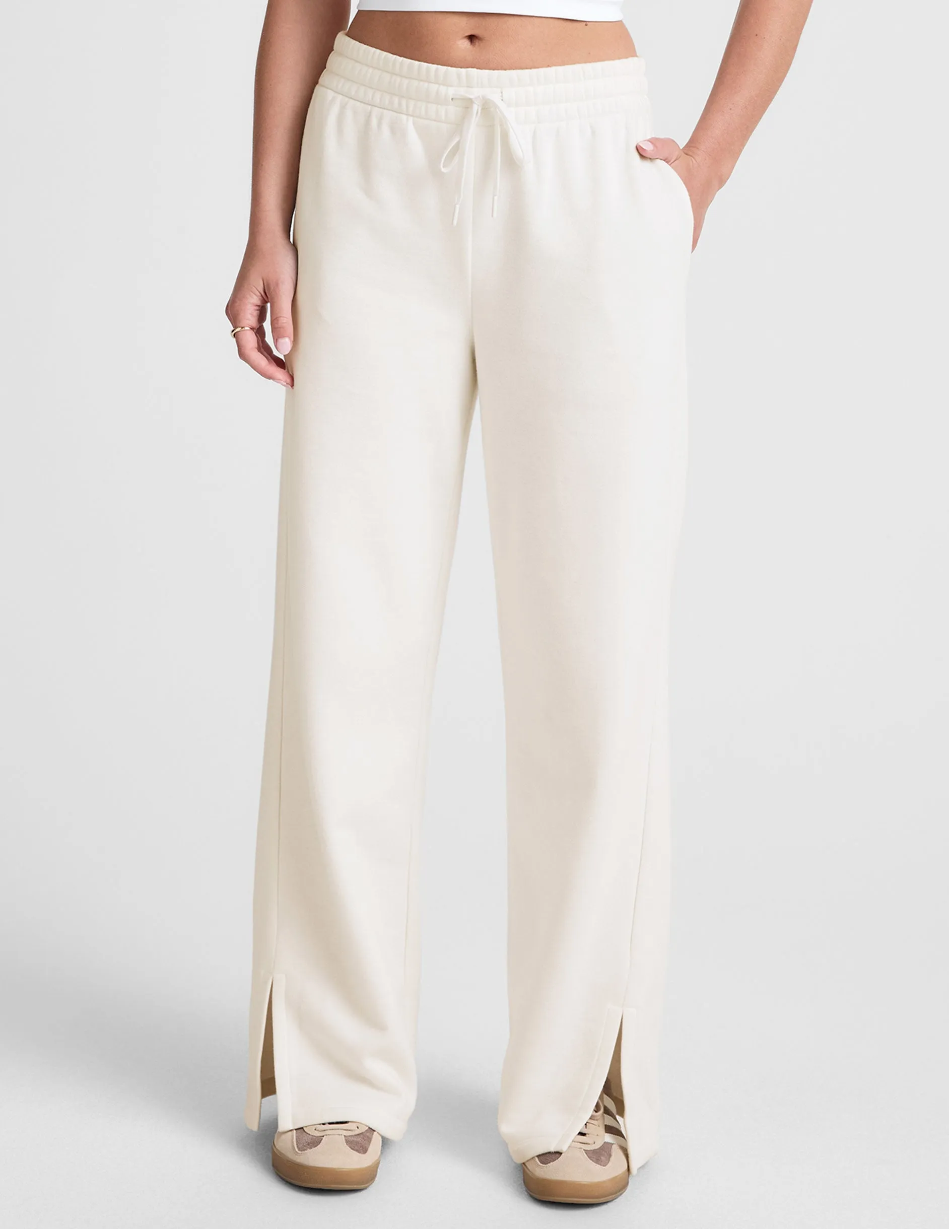 LuxeFleece Side Slit Wide Leg Pant Hygienic Coating Comfy Flex