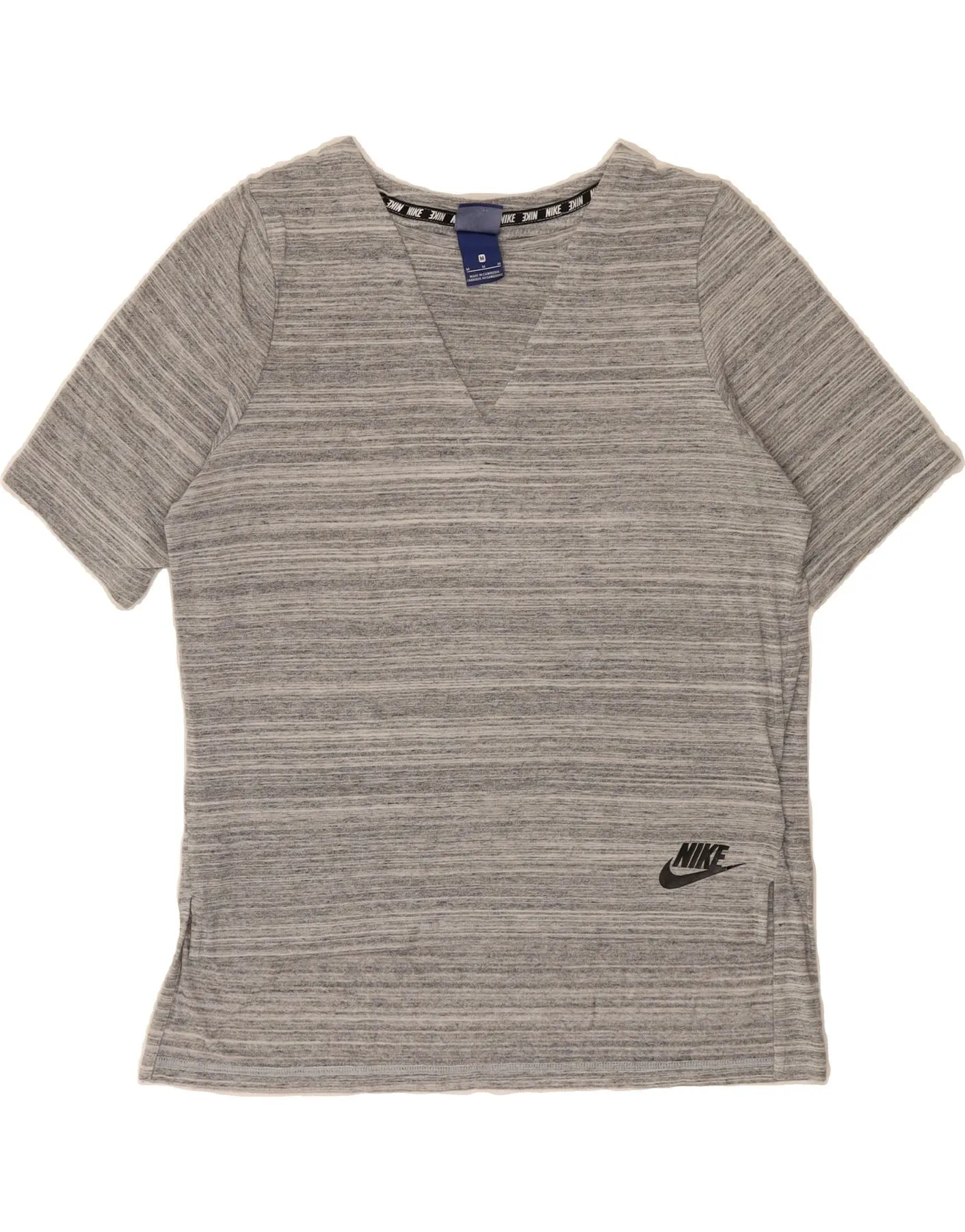 Collared formality Comfortable Style NIKE Womens T-Shirt Top UK 14 Medium Grey Striped Viscose