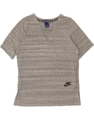 Collared formality Comfortable Style NIKE Womens T-Shirt Top UK 14 Medium Grey Striped Viscose