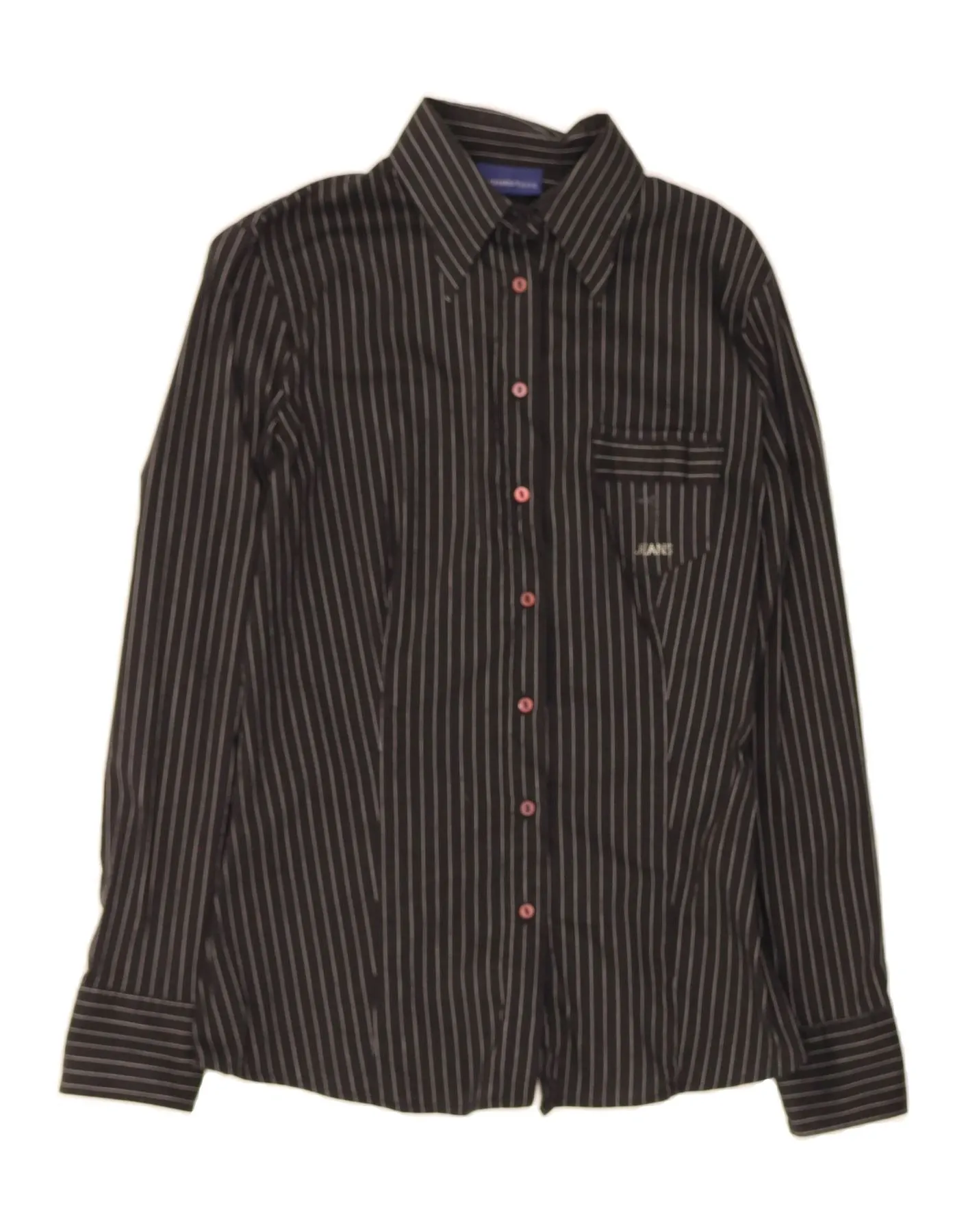 TRUSSARDI JEANS Womens Shirt UK 12 Medium Black Pinstripe Durable Material