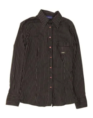TRUSSARDI JEANS Womens Shirt UK 12 Medium Black Pinstripe Durable Material