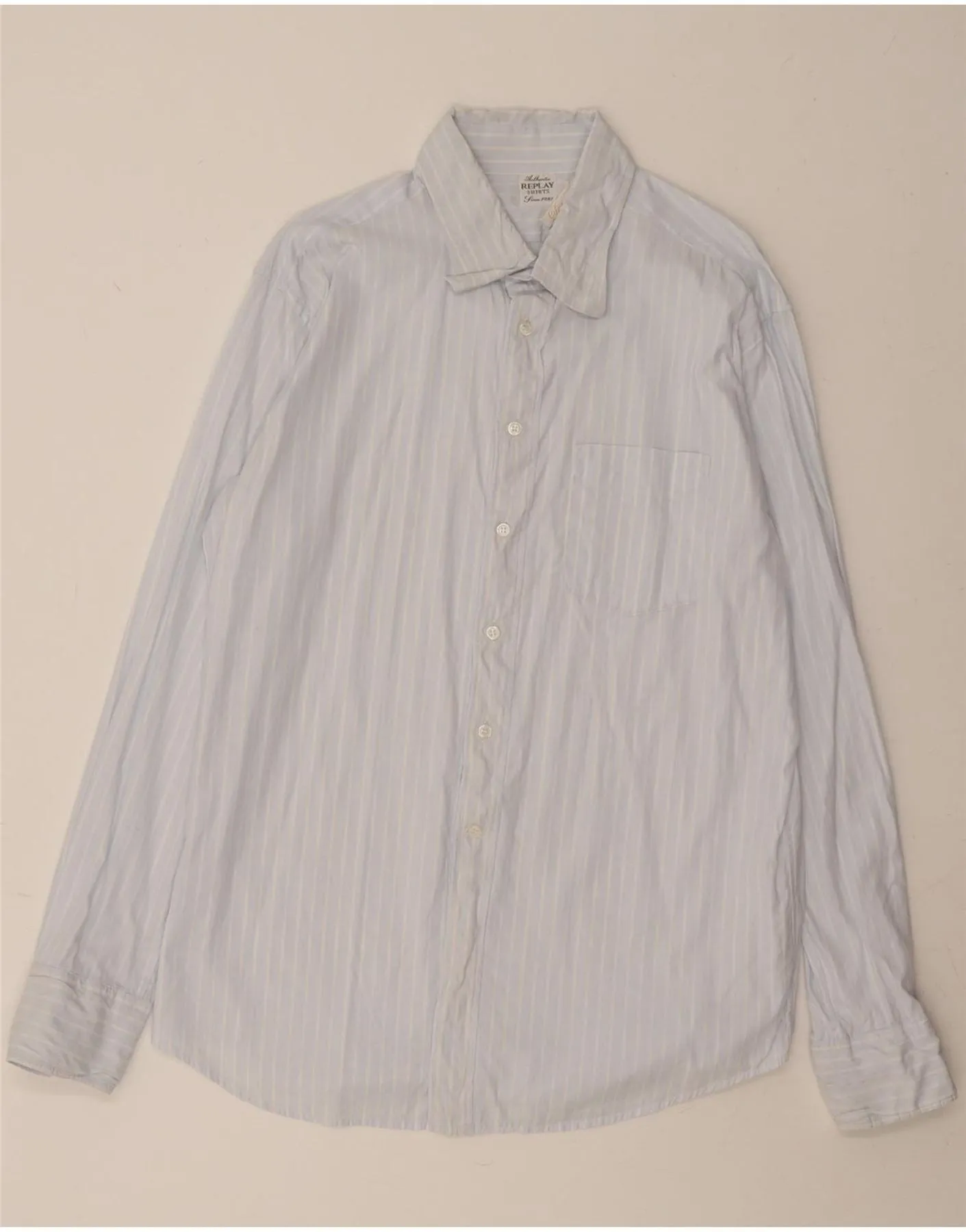 REPLAY Mens Shirt 2XL Blue Striped Cotton Seasonal Trend Comfort First Fit