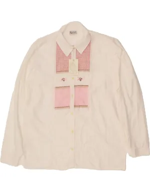 VINTAGE Womens Shirt UK 14 Medium White Patchwork Cotton Laser Cut Edge Detail Structured Shoulder Support