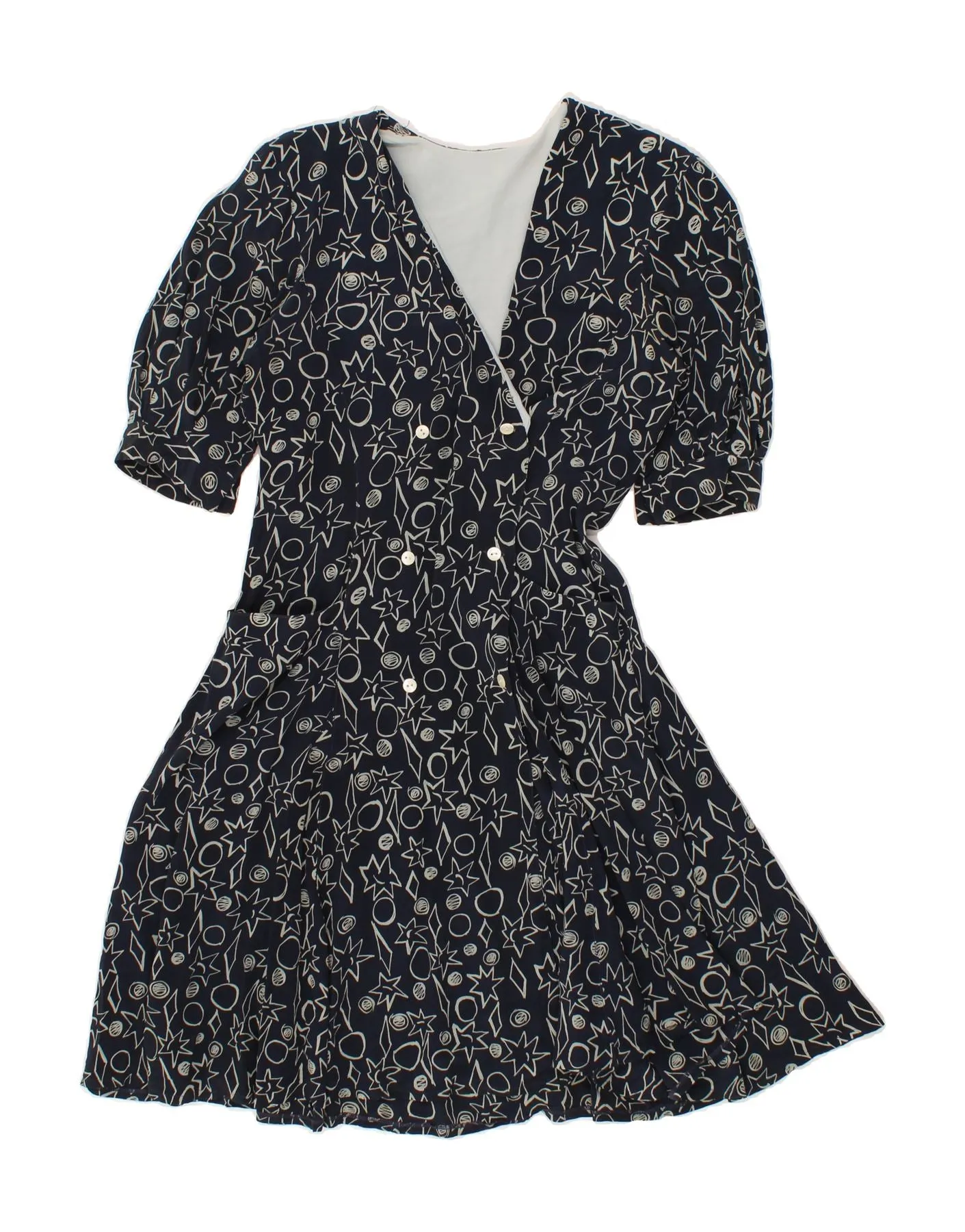 VINTAGE Womens Shirt Dress UK 12 Medium Navy Blue Floral Acetate Casual Sophistication