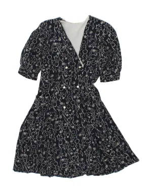 VINTAGE Womens Shirt Dress UK 12 Medium Navy Blue Floral Acetate Casual Sophistication