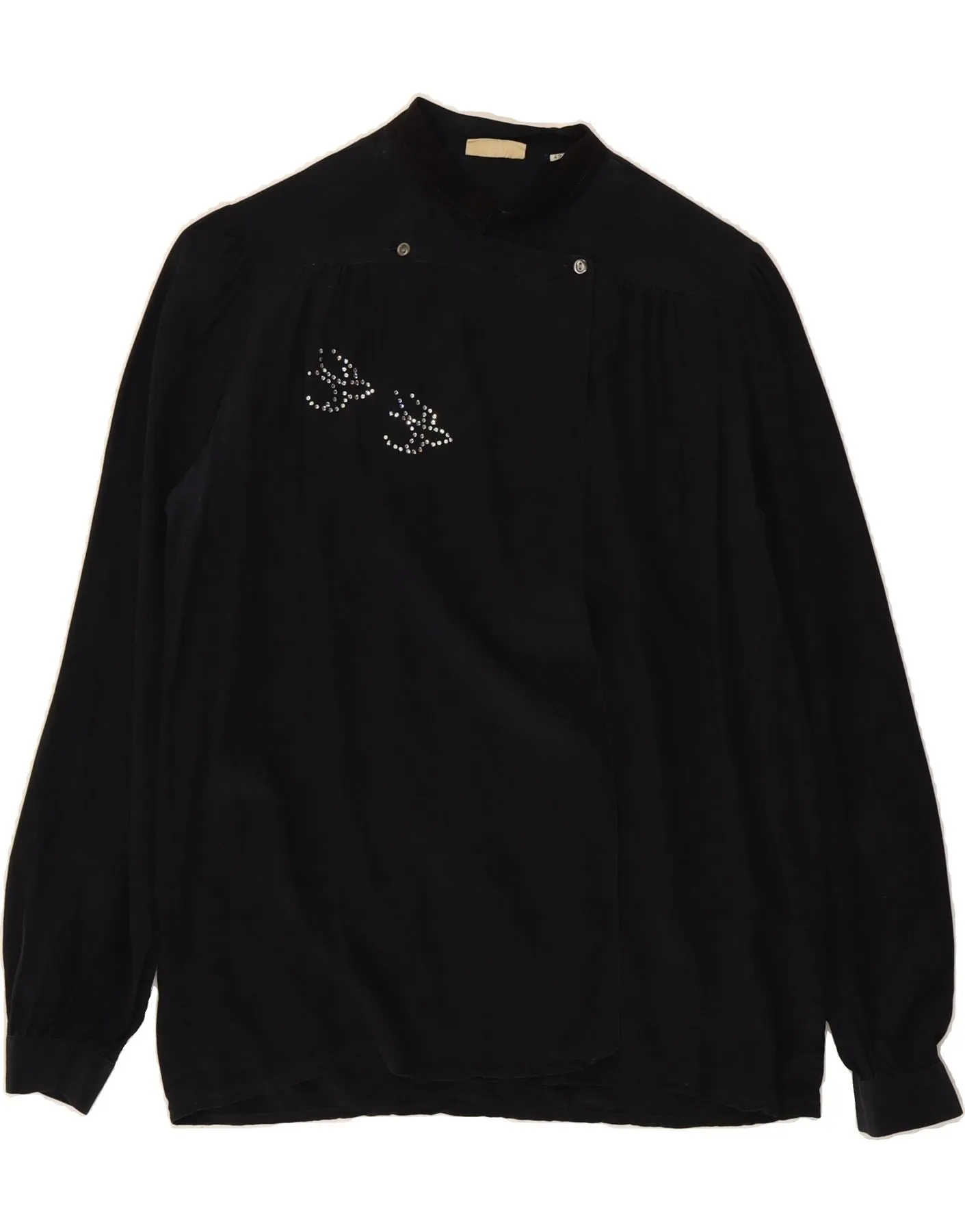Smooth Seam Finish VINTAGE Womens Shirt Blouse IT 42 Medium Black Silk