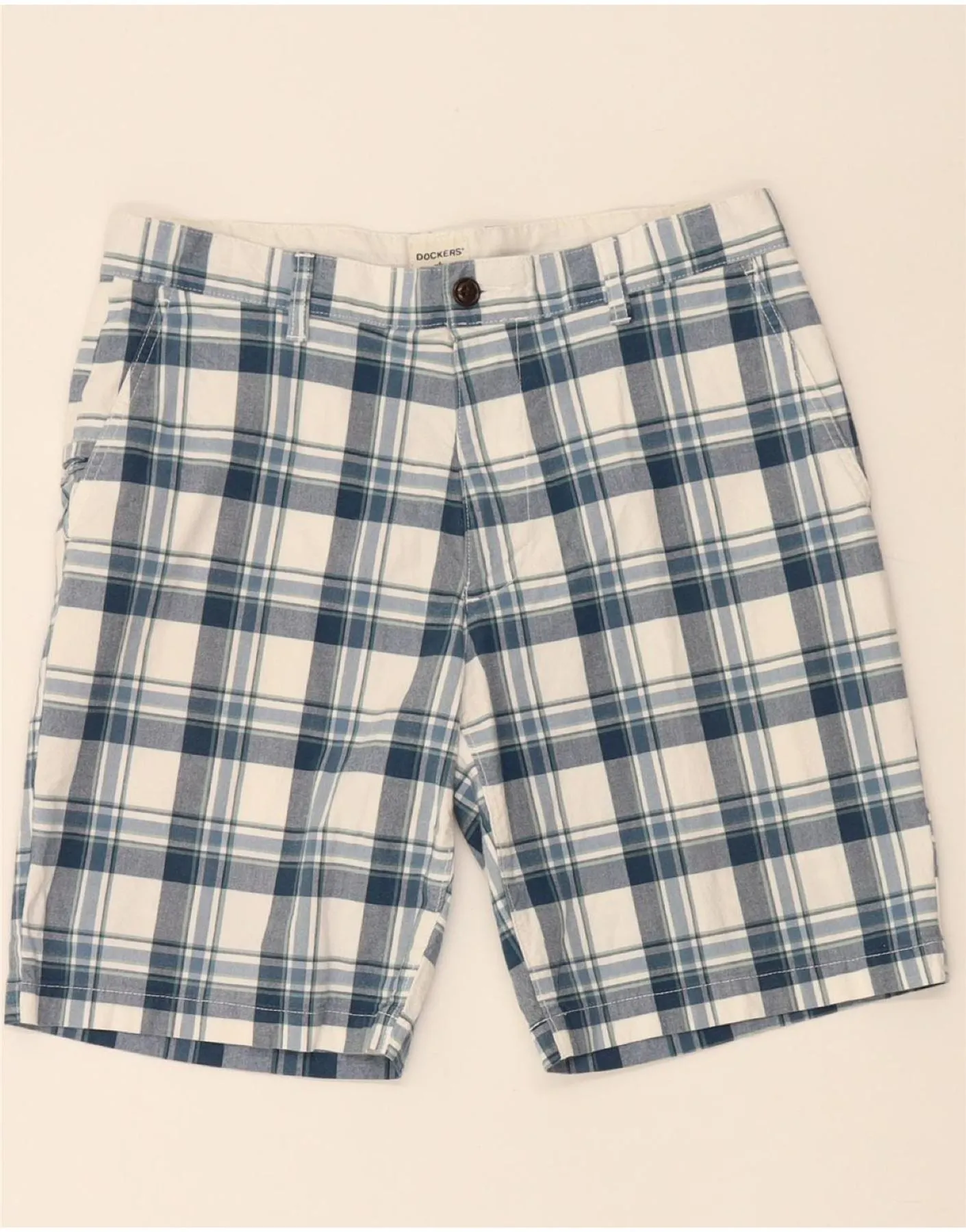 DOCKERS Mens Cargo Shorts W33 Medium Blue Check Cotton High-End Quality BreathableWebbing
