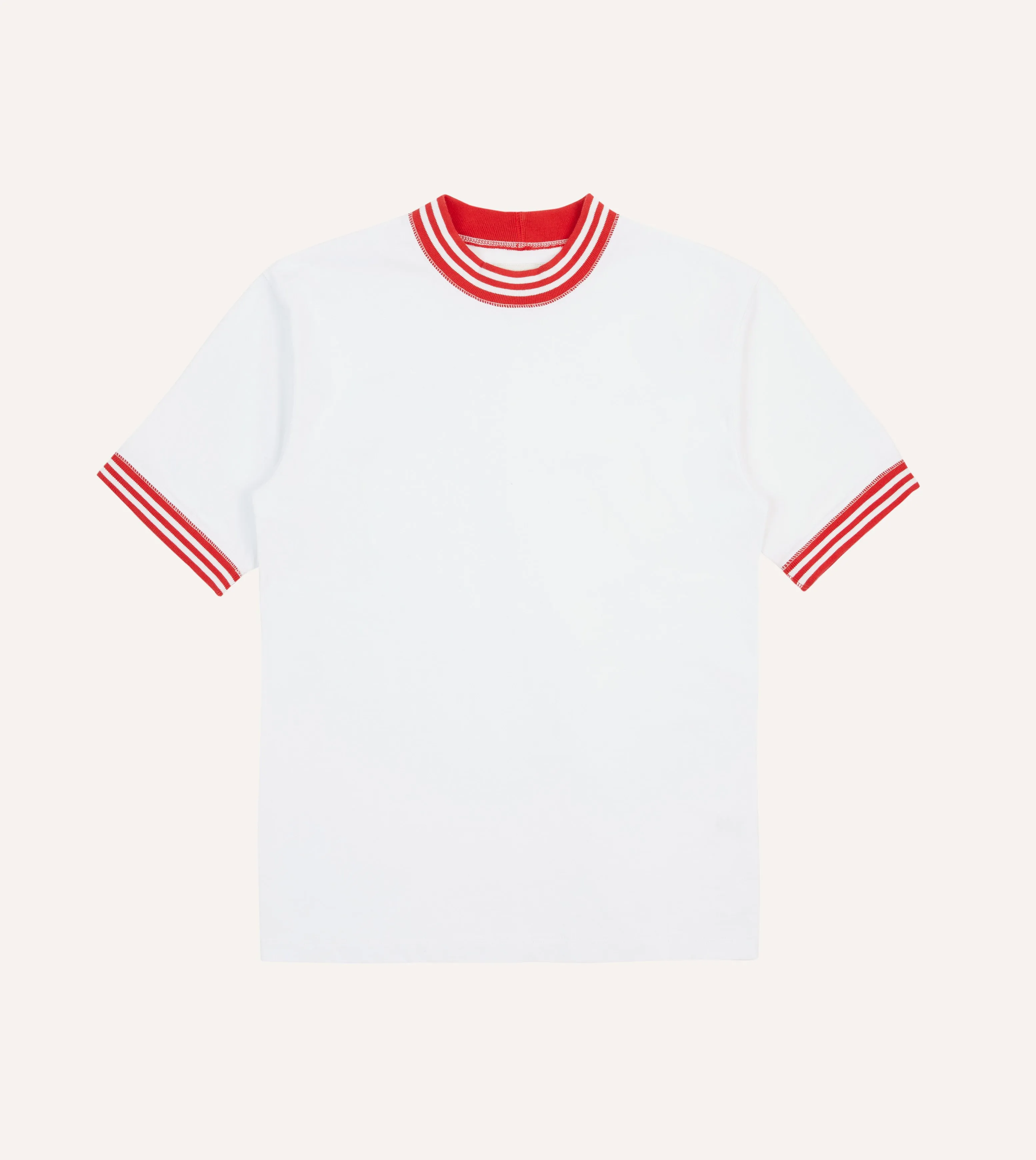 Seam Free Shoulders White and Red Tipped Ringer T-Shirt