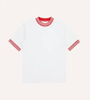 Seam Free Shoulders White and Red Tipped Ringer T-Shirt