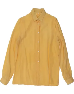VINTAGE Womens Shirt Blouse IT 44 Medium Yellow Acetate Flatlock stitching Minimalist Design