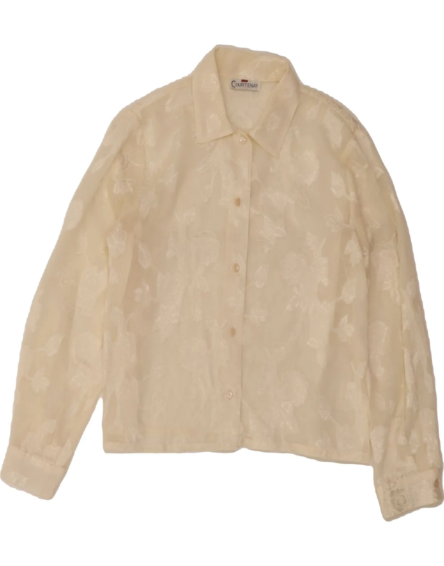 VINTAGE Womens Shirt UK 14Medium Off White Floral Mountain Retreat