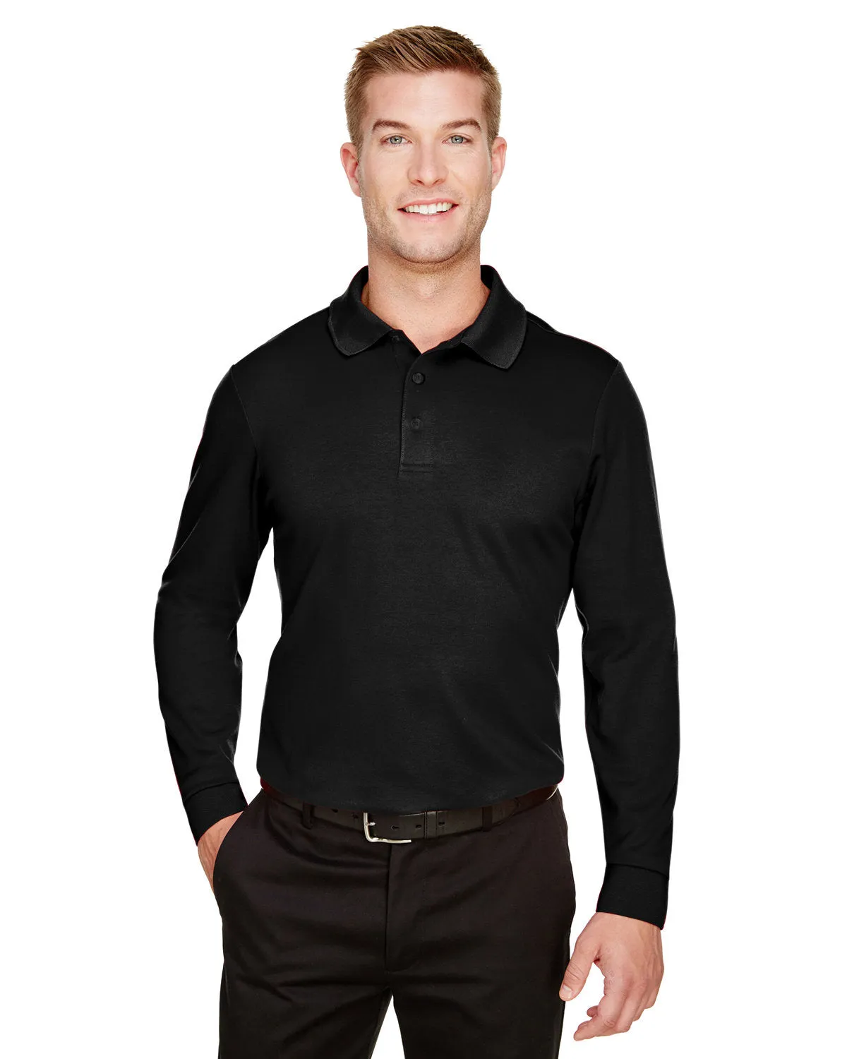 Essential Comfort Devon & Jones DG20LT CrownLux Performance Men's Tall Plaited Long Sleeve Polo