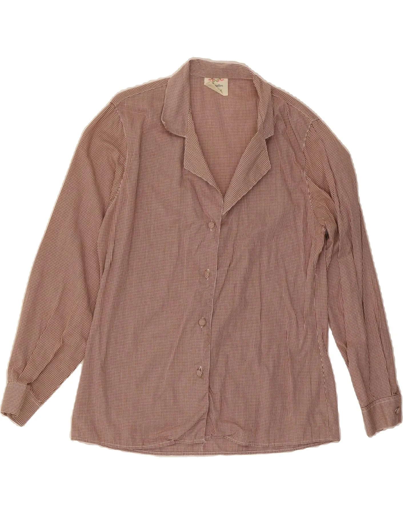 BENETTON Womens Shirt IT 42 Medium Brown Check Cotton Country Escape