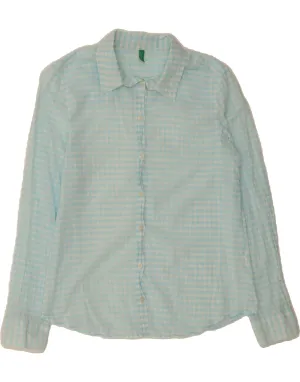 Matte Look Easy Care BENETTON Womens Shirt UK 10 Small Blue Check Cotton