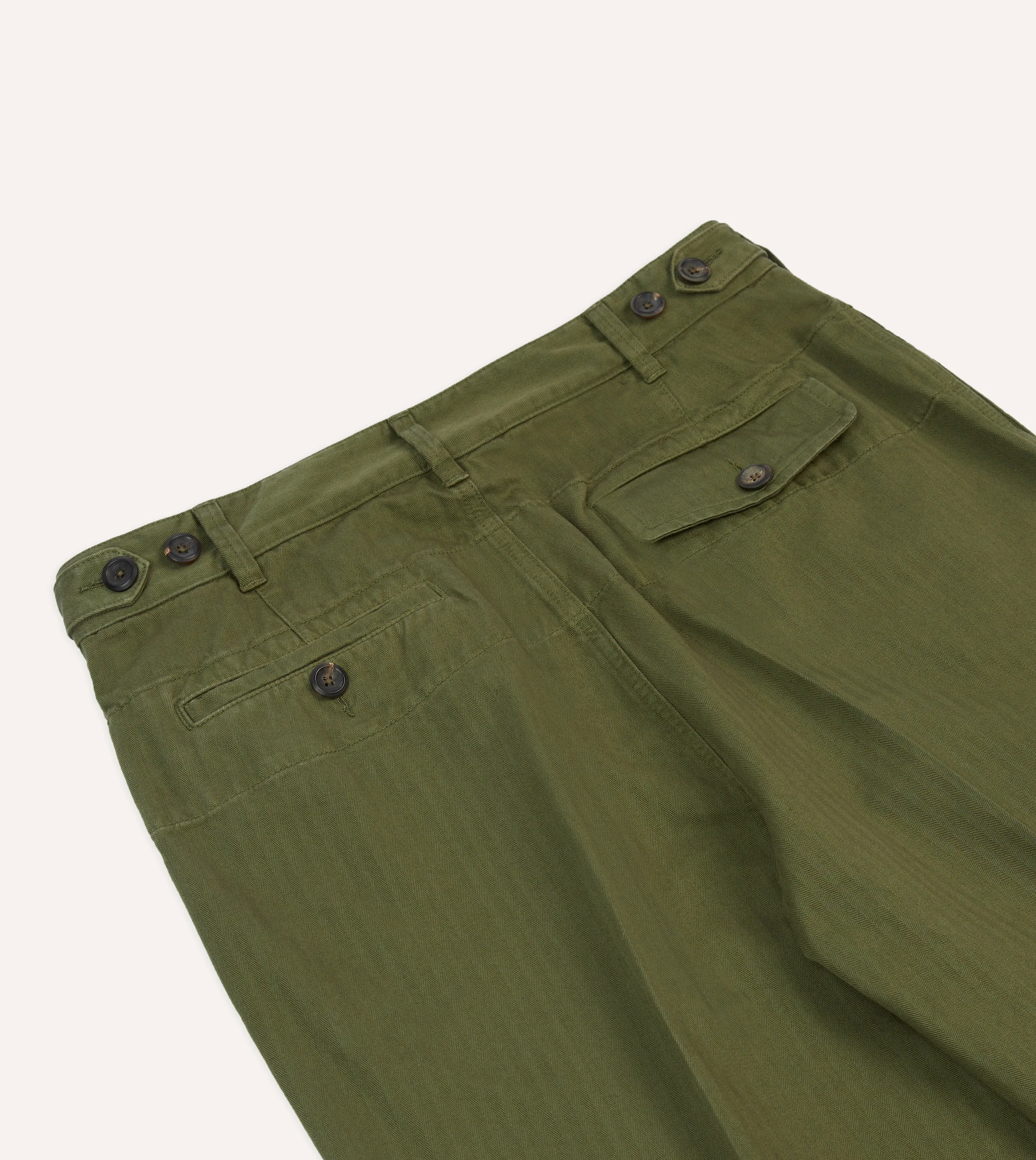 Luxury Design Fit For Work Olive Herringbone Cotton Games Trousers