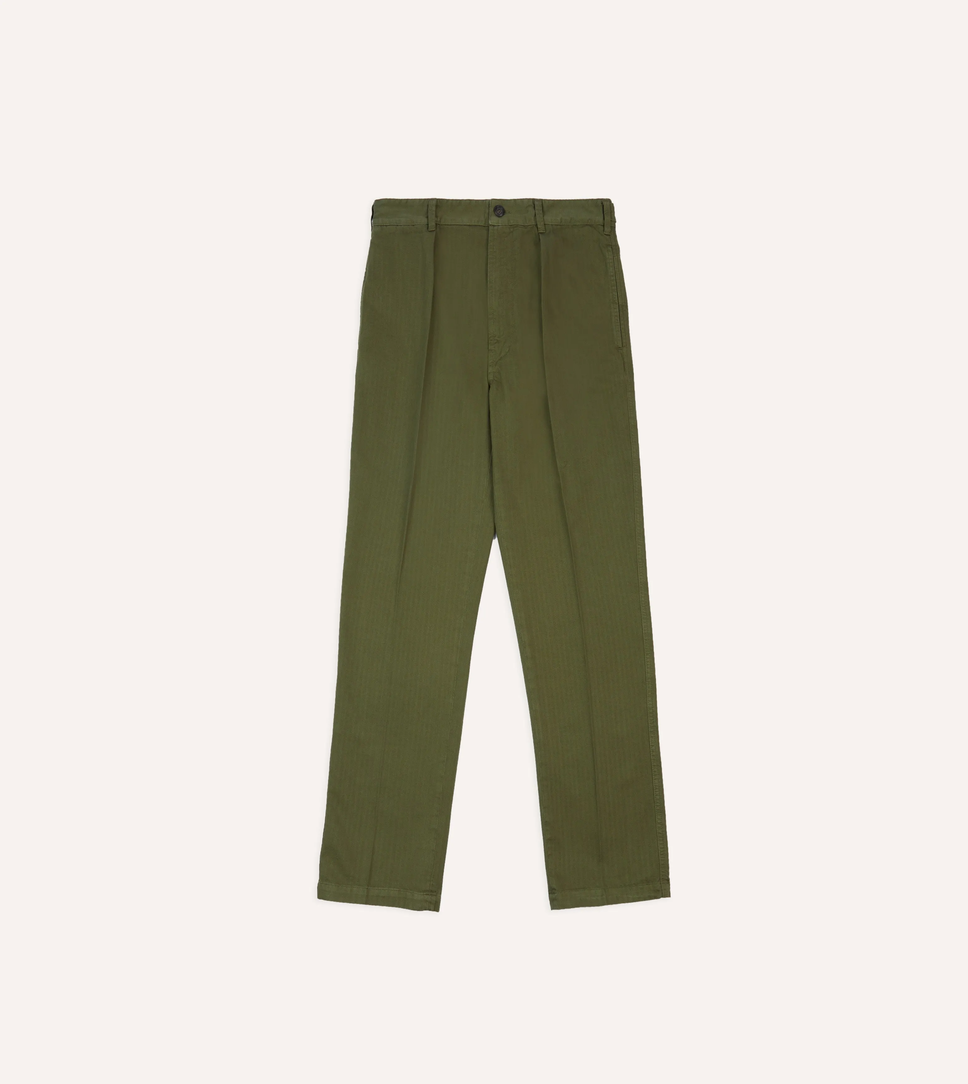 Olive Herringbone Cotton Games Trousers Chic Fit Wear