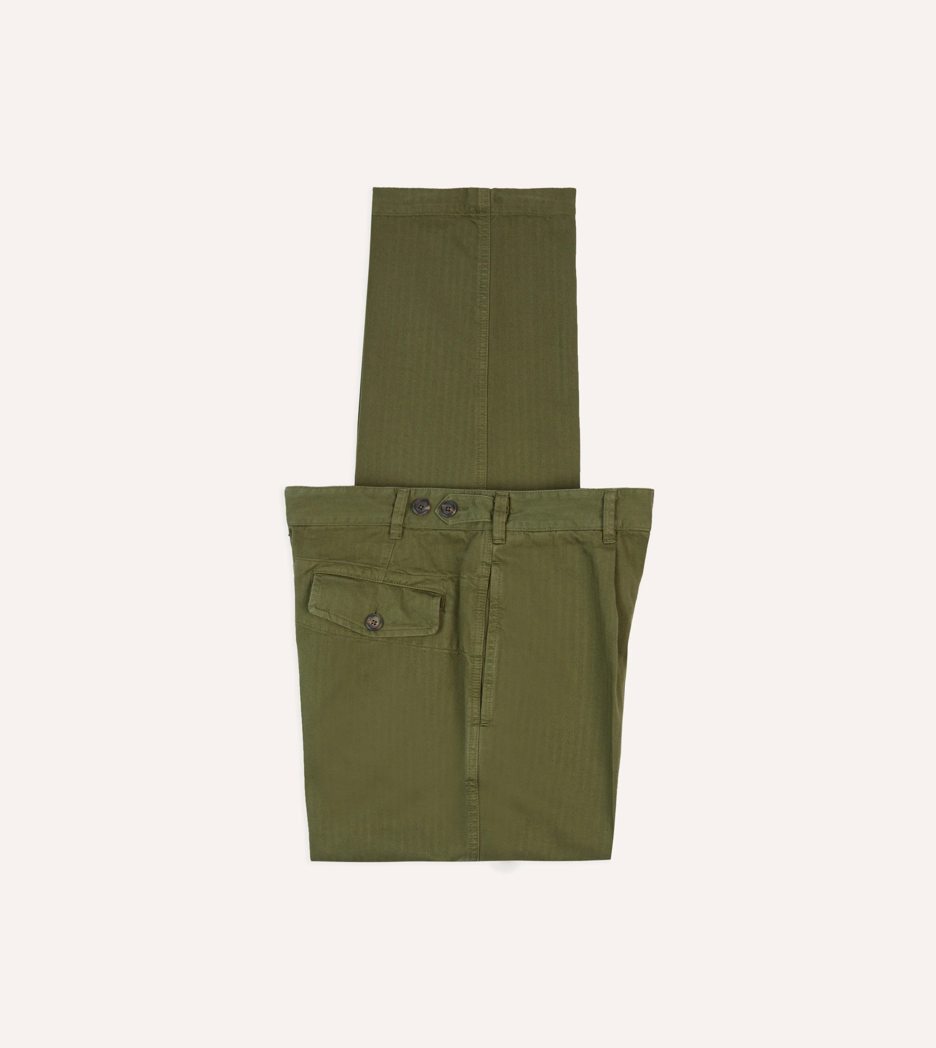 Olive Herringbone Cotton Games Trousers Smart Design Elegant Craftsmanship