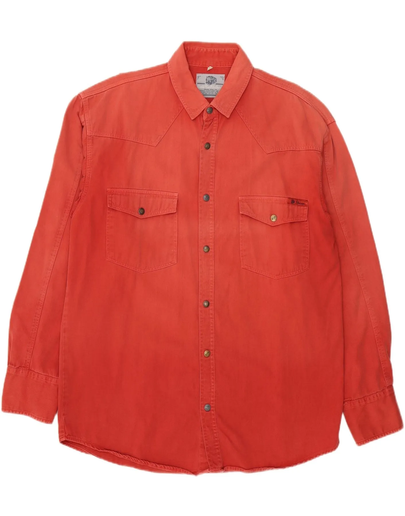 CABLE CAR CLOTHIERS Mens Denim Shirt Large Red Cotton Travel Essential Minimalist Design