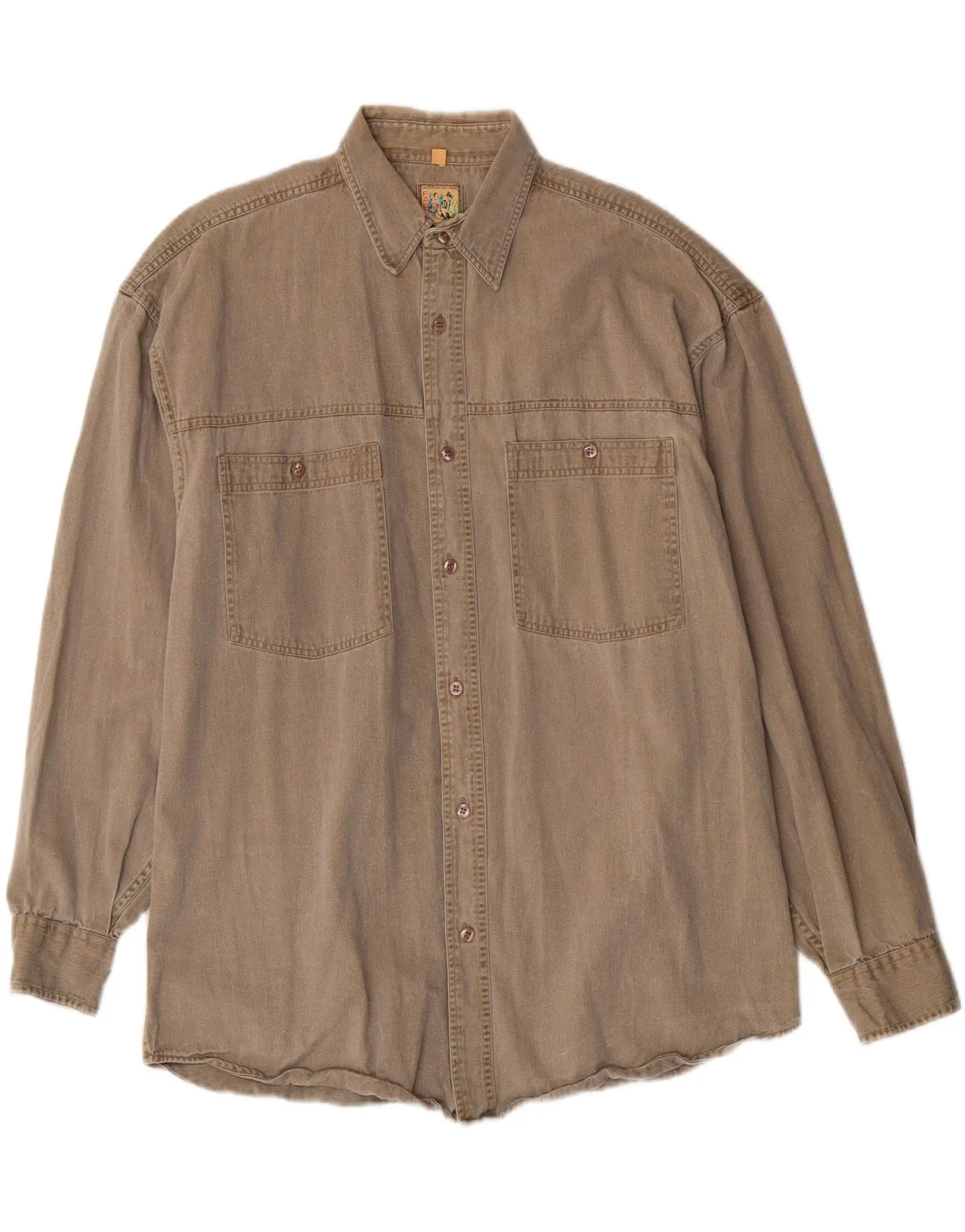 C & A Mens Denim Shirt Medium Brown Cotton Summer Outfit