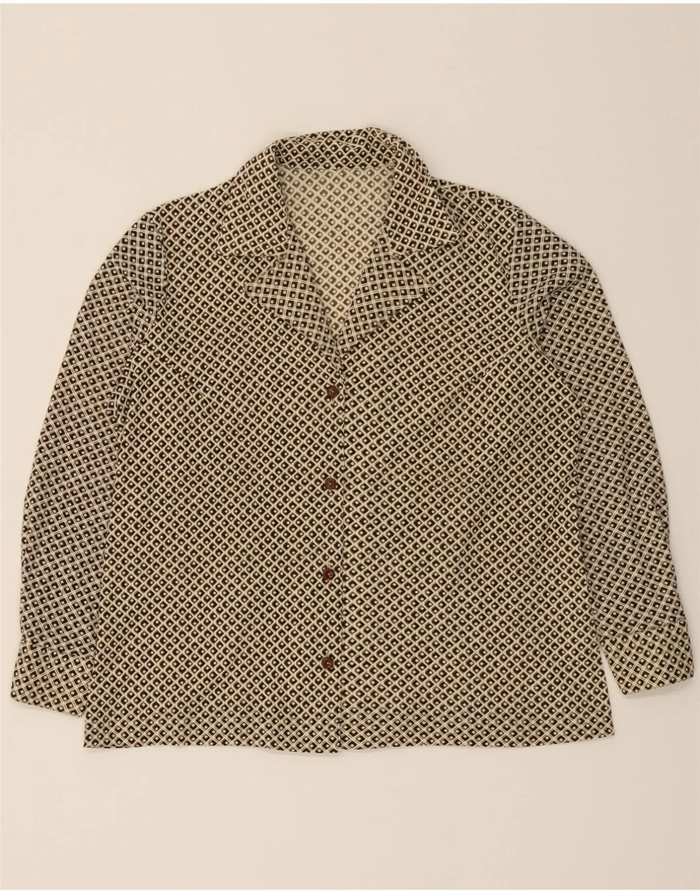 VINTAGE Womens Shirt Blouse UK 16 Large Beige Geometric Durable Material