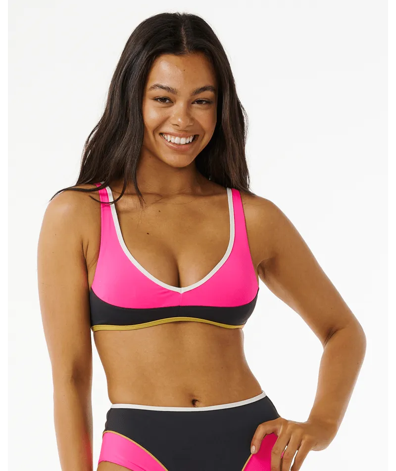 Smooth-Edges Rip Curl Hibiscus Heat Splice Crop Top-Washed Black