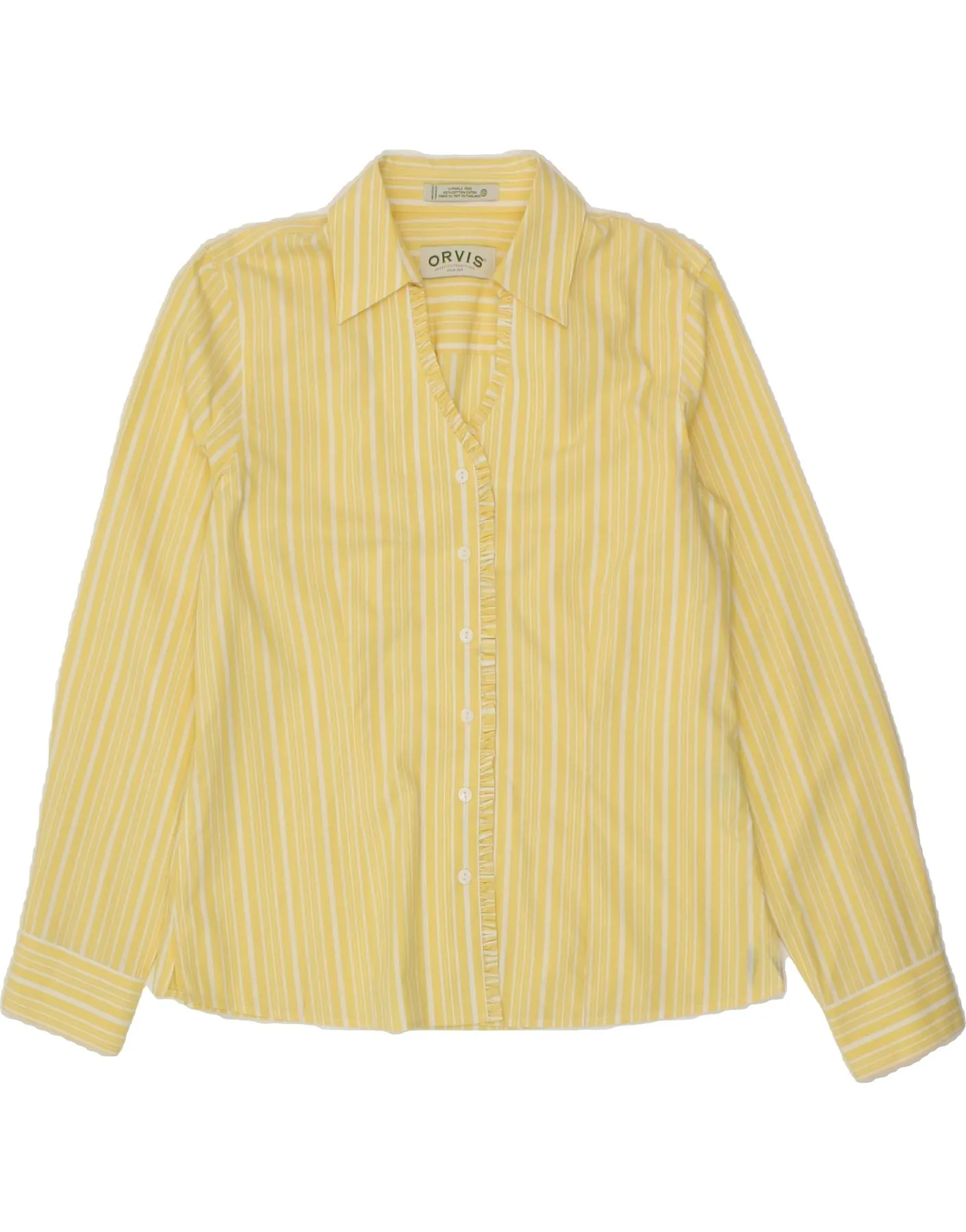 ORVIS Womens Shirt UK 10 Small Yellow Striped Cotton Relaxed Vibe