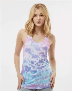 Layered Hem Design Stretchable Colortone 3400 Women's Tie-Dyed Racerback Tank Top
