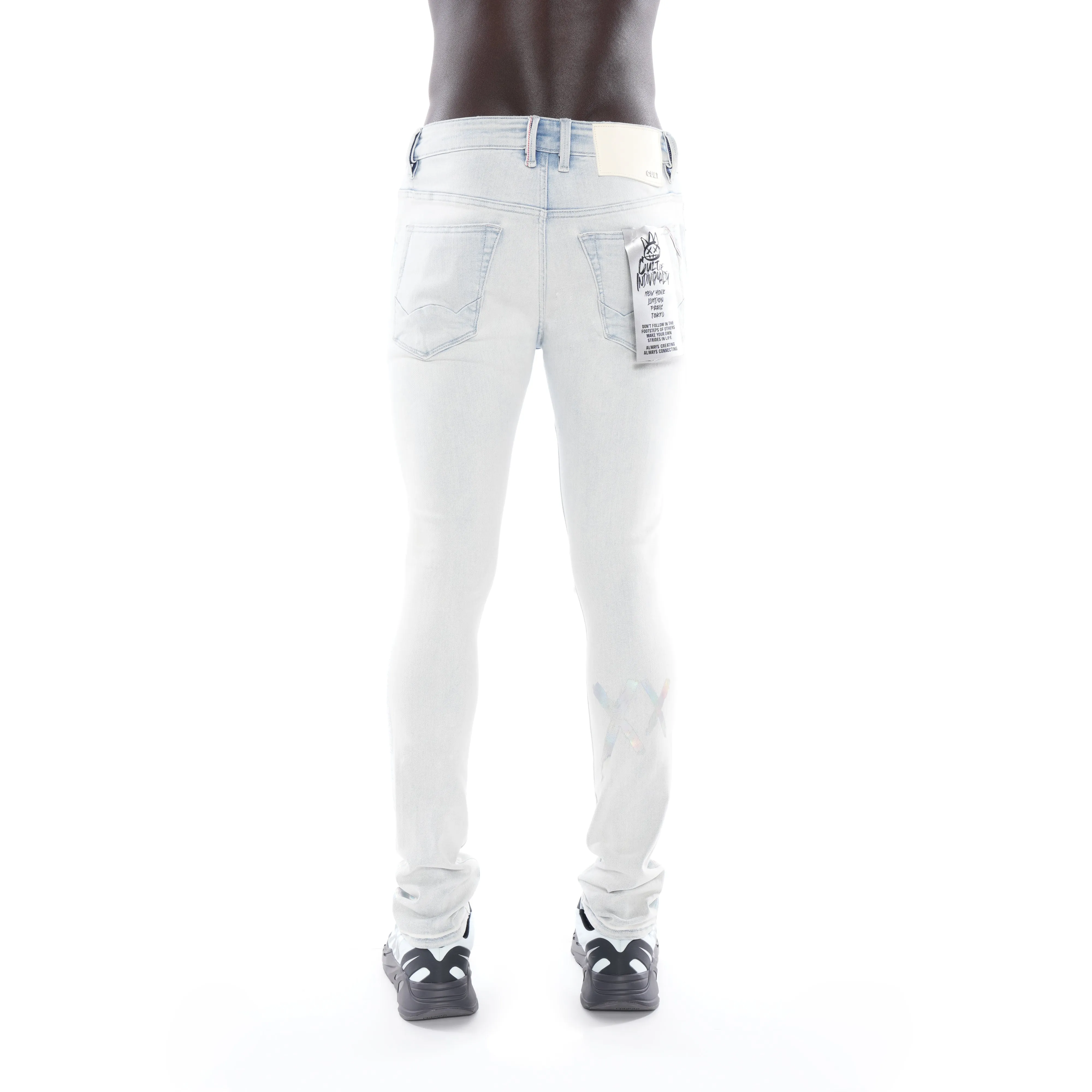 PUNK SUPER SKINNY BELTED STRETCH IN FOIL Softened Texture Great Base