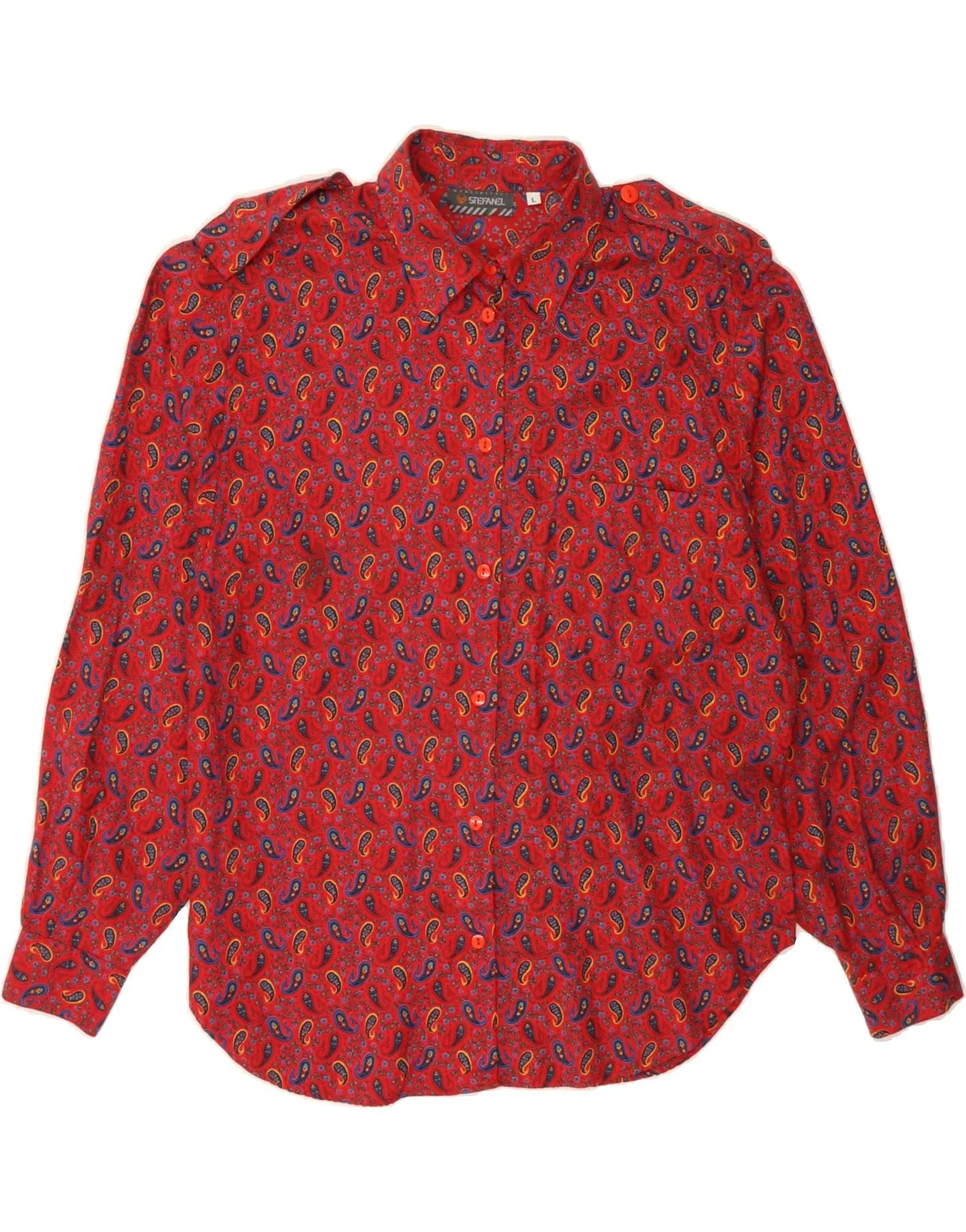 BBQ Party Mature Elegance STEFANEL Womens Shirt UK 16 Large Red Paisley Cotton
