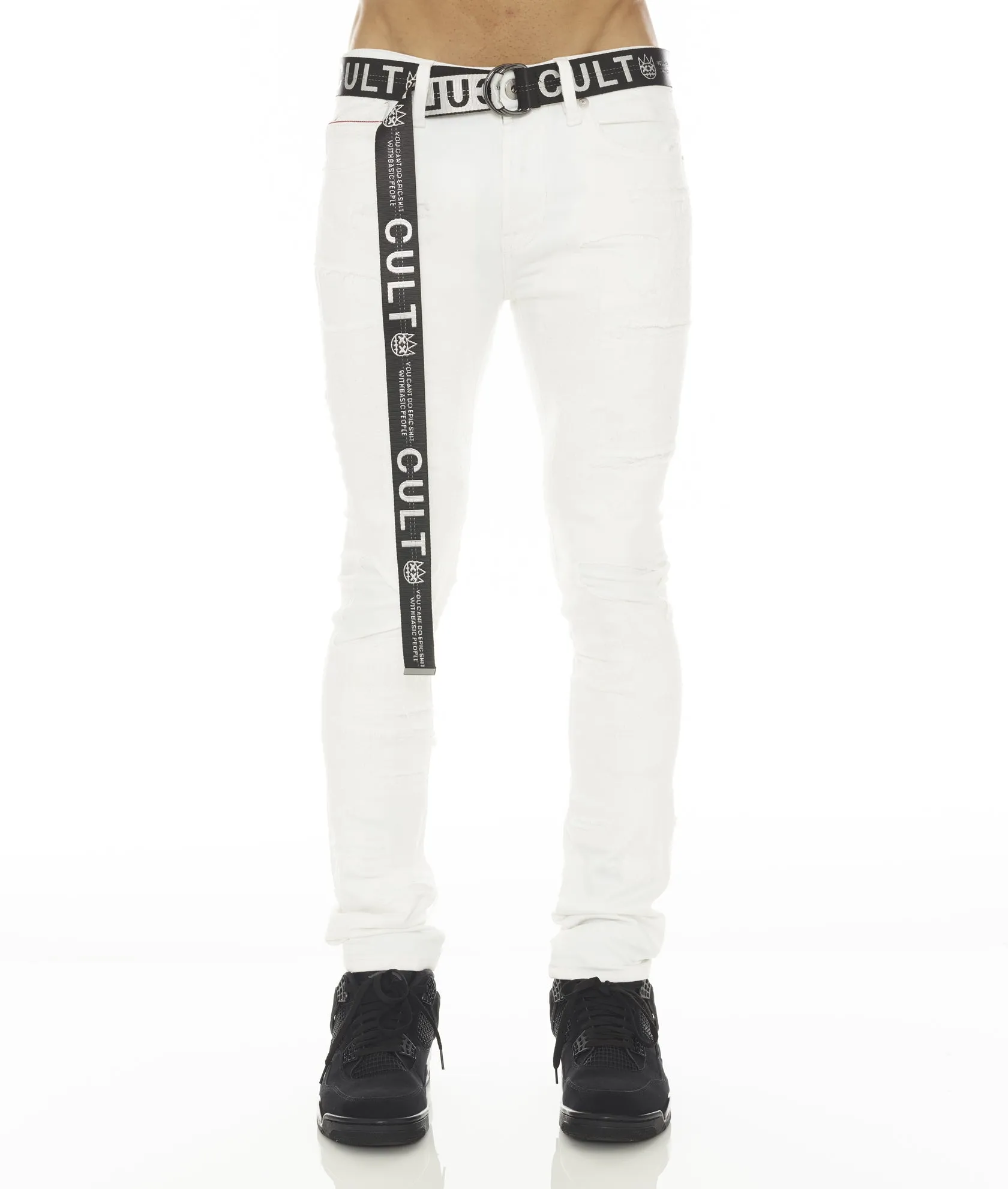 Cool Classic PUNK SUPER SKINNY STRETCH /w BELT IN WHITE GRUNDGE