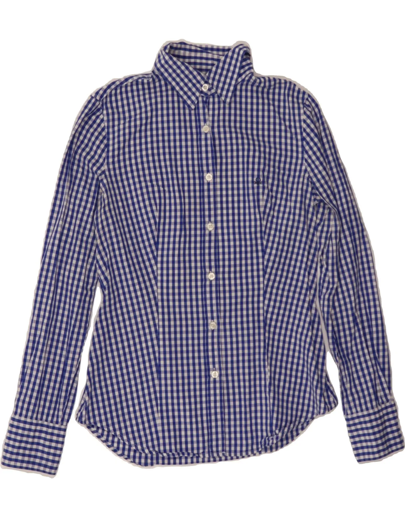 Tagless Design Cruise Collection BENETTON Womens Shirt UK 12 Medium Blue Gingham