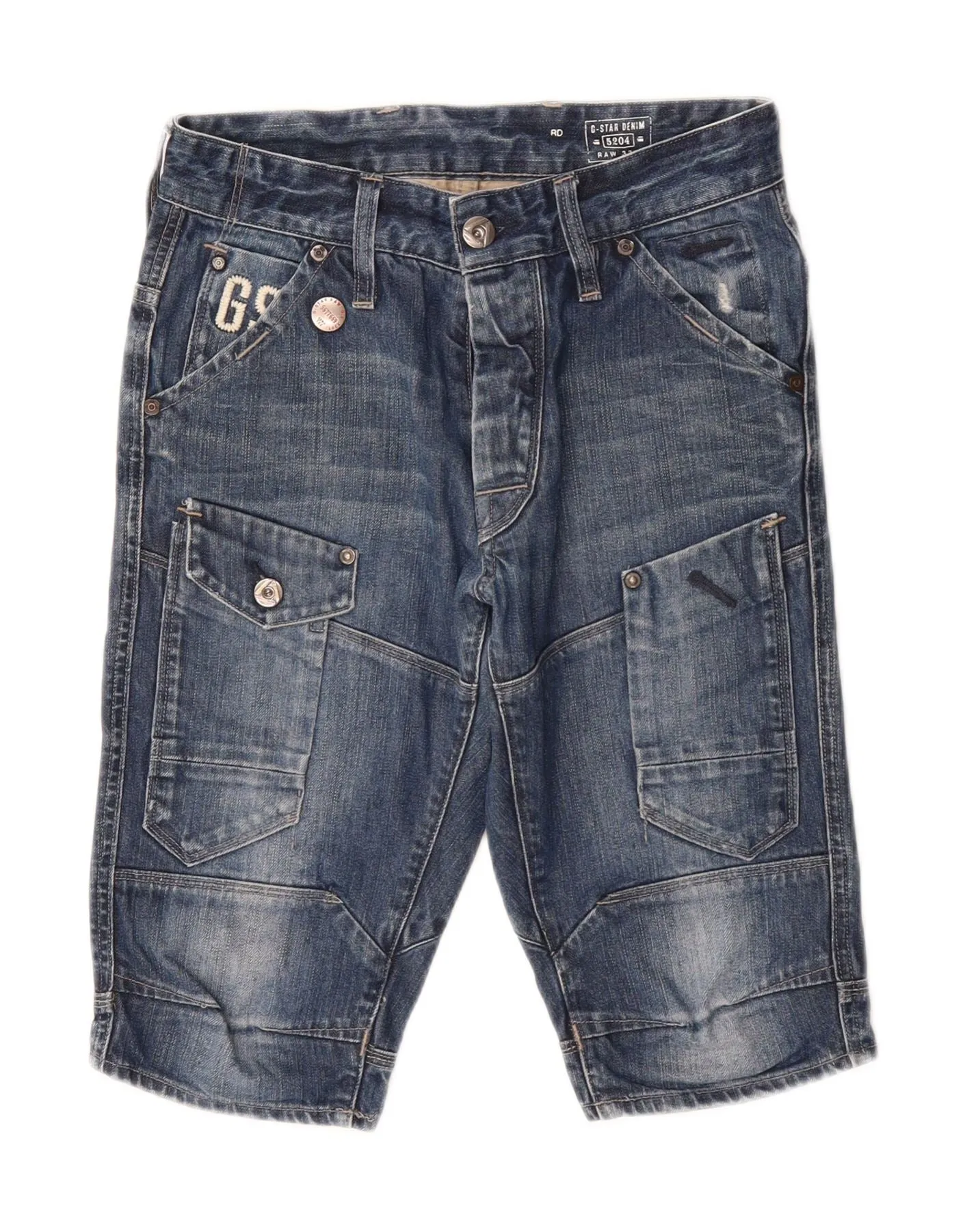 G-STAR Mens Graphic Cargo Shorts W27 XS Blue Cotton Wide-leg cut