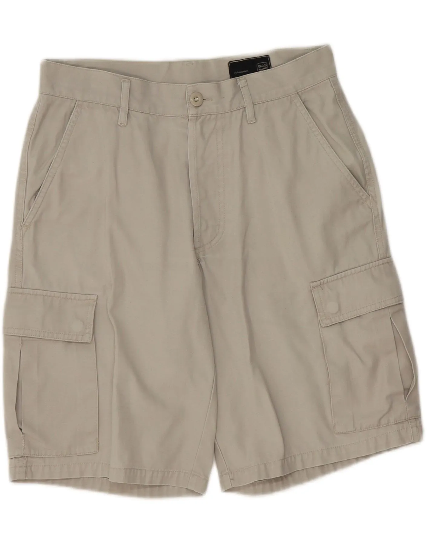 Light Layer Faux Leather GAS Mens Cargo Shorts W31 Medium Grey Cotton