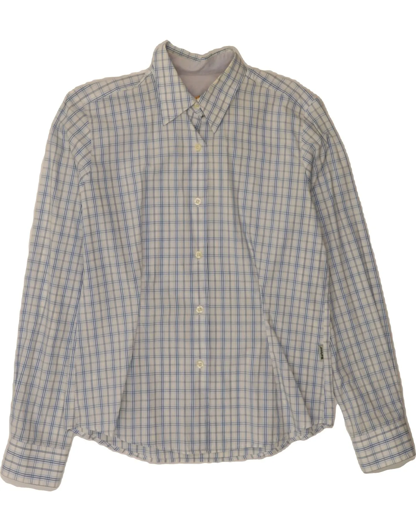 BARBOUR Womens Shirt UK 14 Large Blue Check Cotton Bold Pattern Waffle Weave