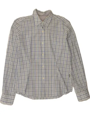 BARBOUR Womens Shirt UK 14 Large Blue Check Cotton Bold Pattern Waffle Weave