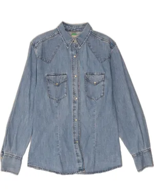 Distressed finish BENETTON Womens Denim Shirt IT 44 Medium Blue Cotton