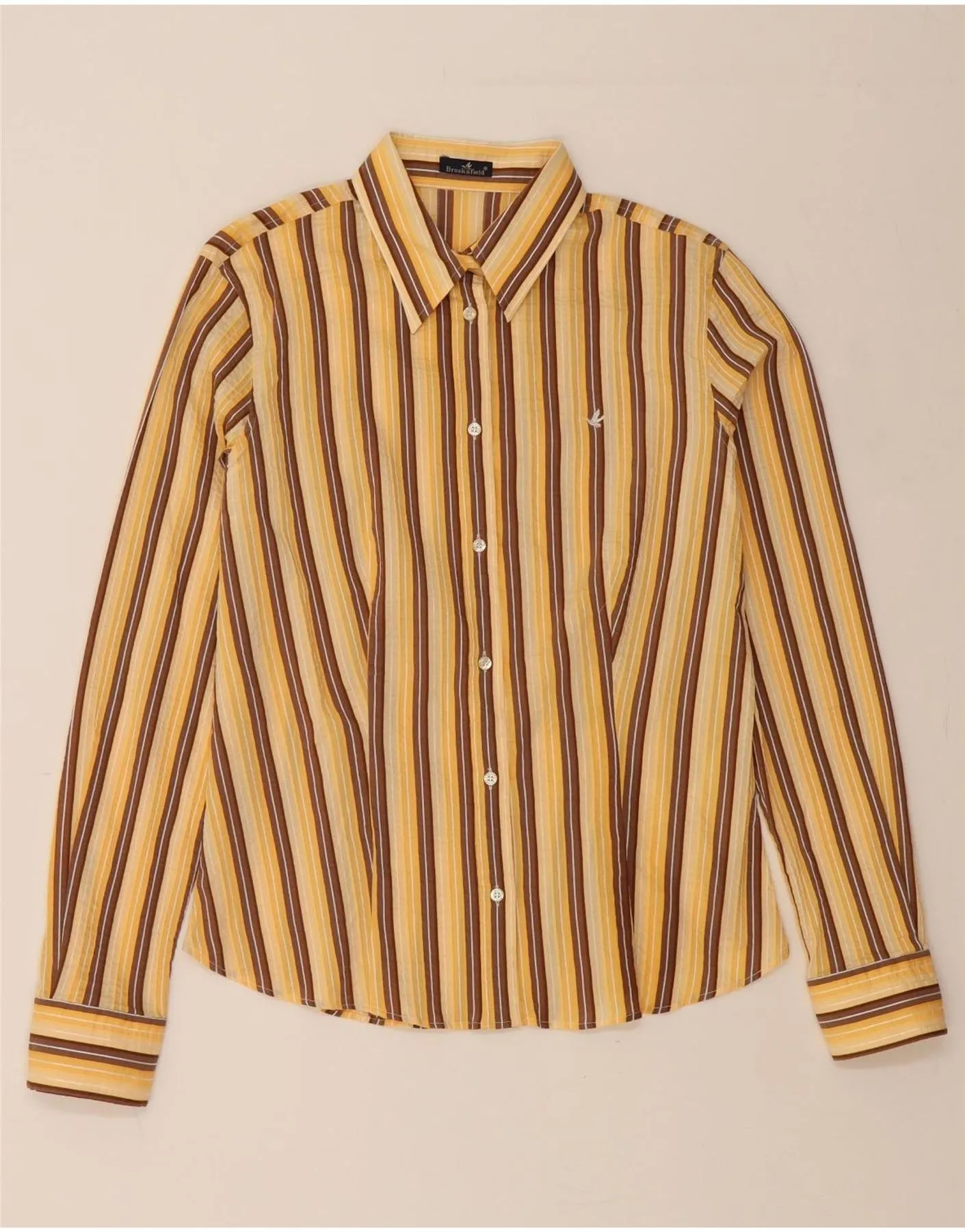 BROOKSFIELD Womens Shirt IT 46 Large Yellow Striped Cotton Winter Retreat Patterned Texture