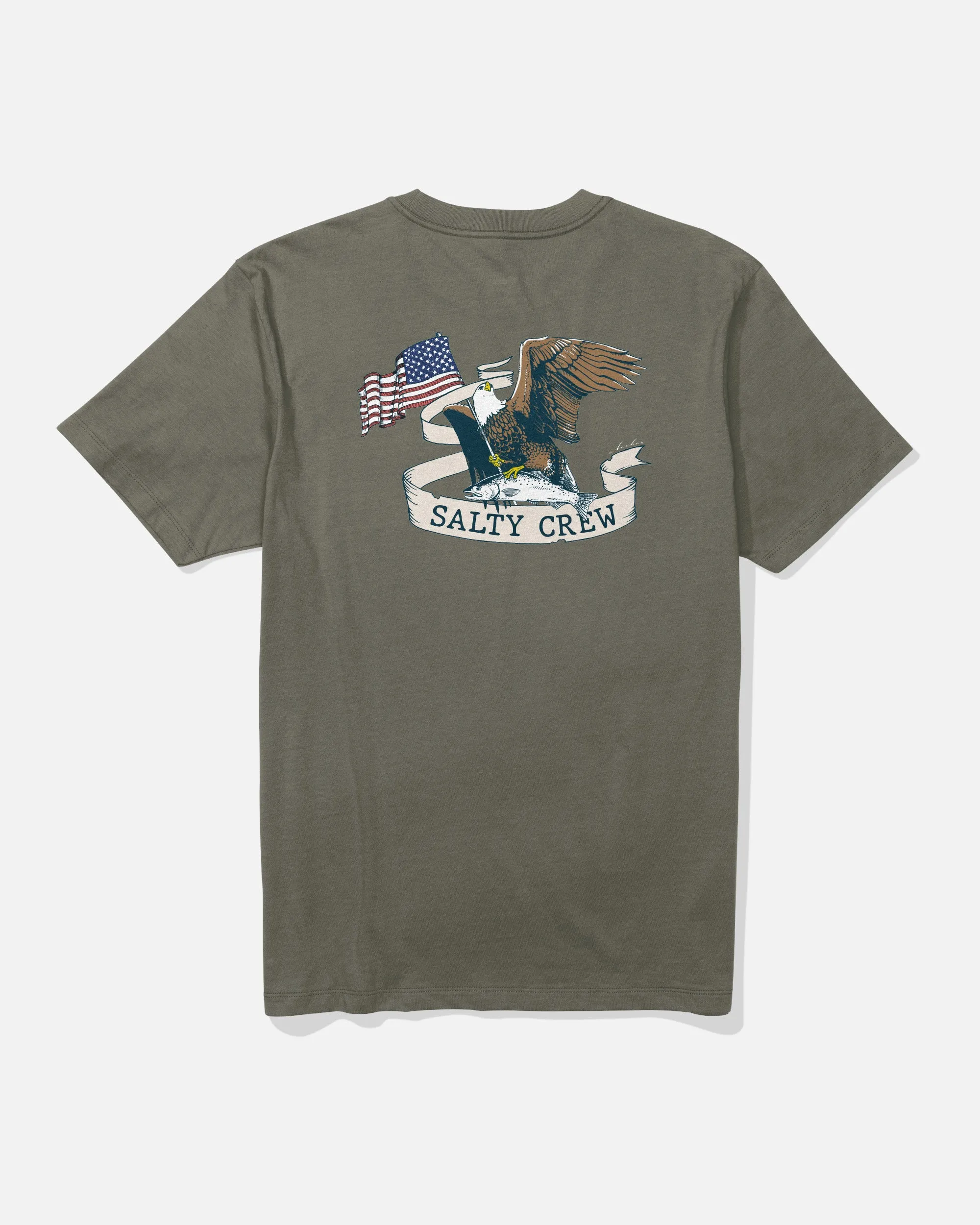 America Eagle Tee - Dusty Olive Cozy Vibes Foam Print Detail