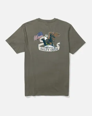 America Eagle Tee - Dusty Olive Cozy Vibes Foam Print Detail