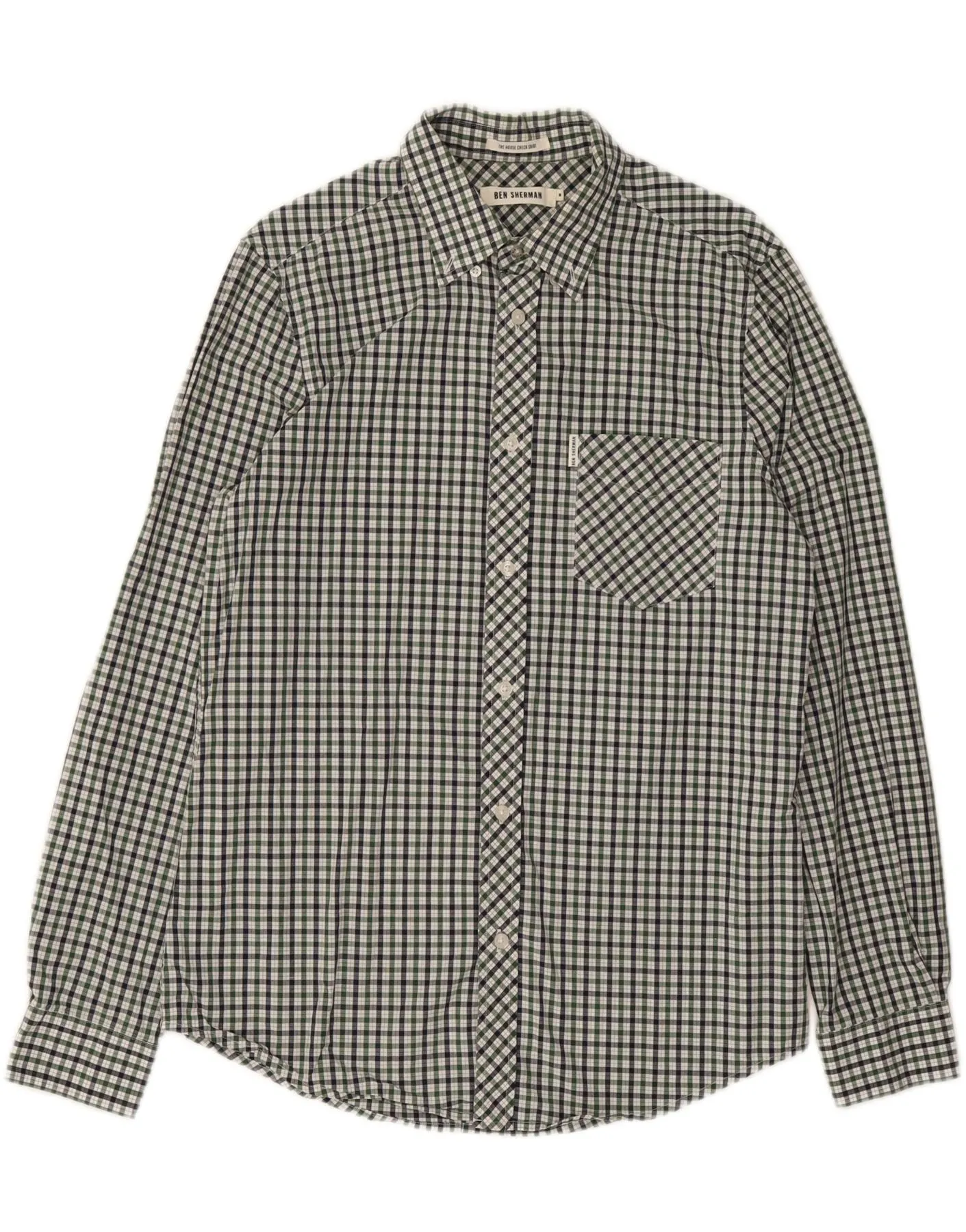 BEN SHERMAN Mens Shirt Medium Green Check Cotton Relaxed Silhouette